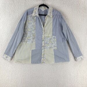J. Jill Petites Blue Mixed Media Button-Up Shirt Womens‎ Long Sleeve Size PXL